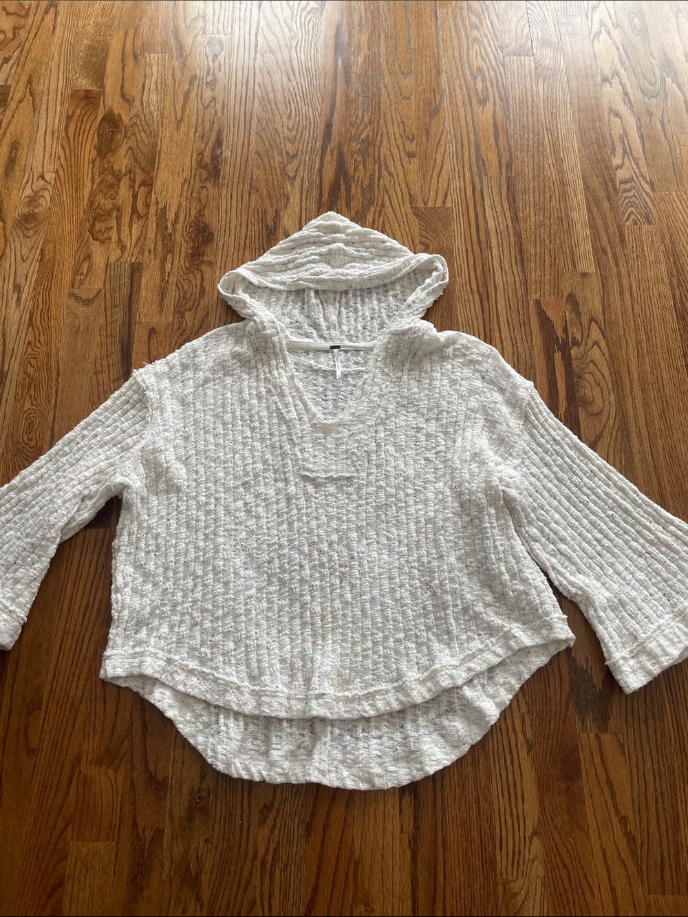 Free People Lightweight White Textured Hooded Top xsmall